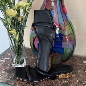 Cult Gaia Black Sandals with Gold Heel